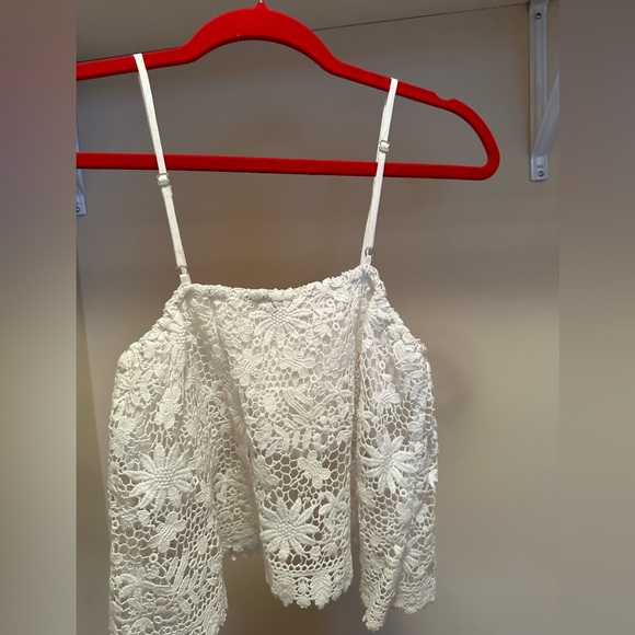 Miguelina white cropped lace embroidered tank top size small - Picture 5 of 8